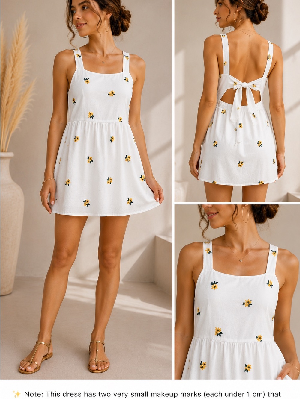 Rewind White Mini Dress with Yellow Floral Embroidery - Women's